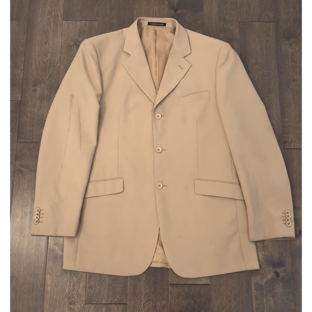Umberto Bonelli Men's Tan Beige Sports‎ Coat Jacket Blazer Size 42L Three Button